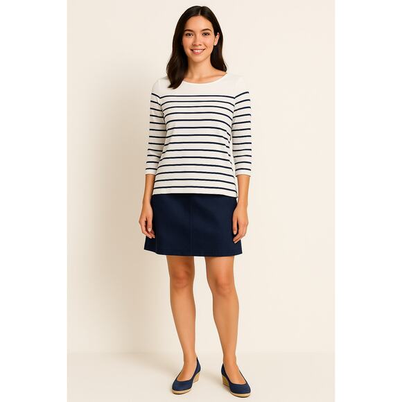 Liz Claiborne Petites PS Navy White Stripe 3/4 Sleeve Top Cotton Blend - Picture 1 of 6